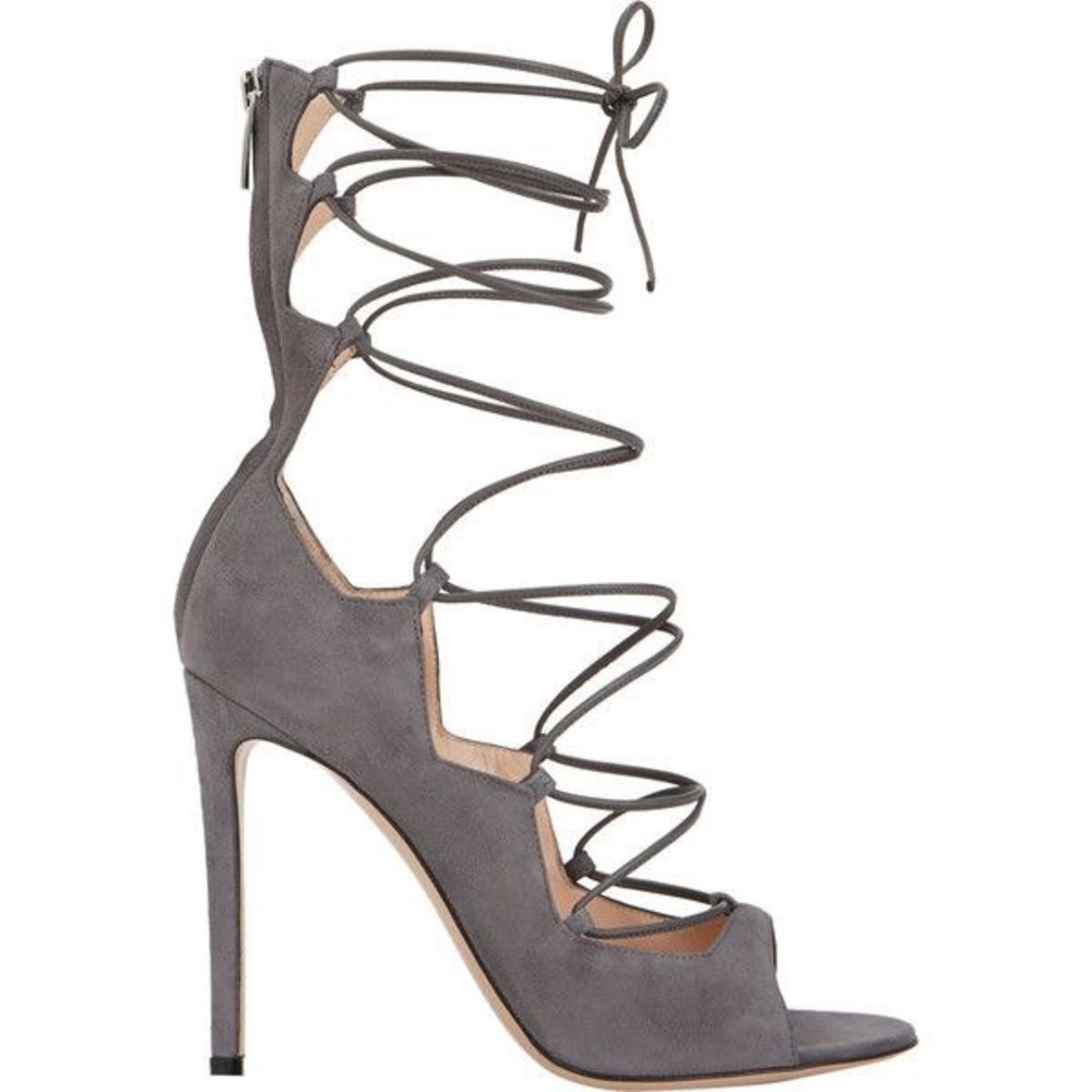 Gianvito Rossi gray suede lace up heels size 7